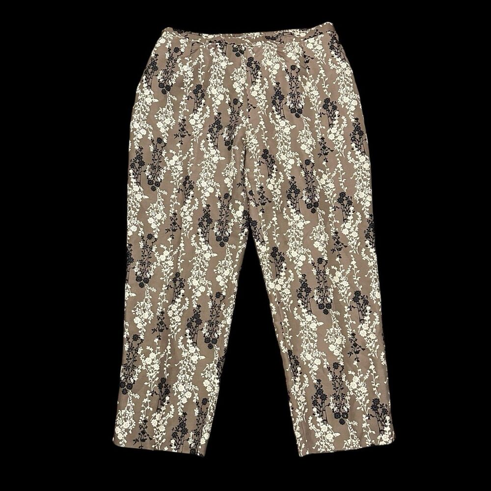 Vtg Silk Floral Tapered Pants Beaded Women’s Sz 18W Luxury Old Money Beige